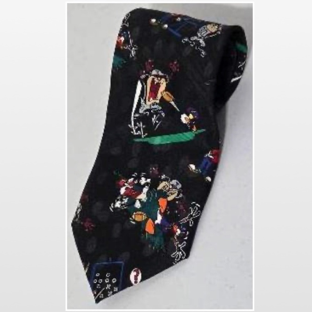 Vintage 90s Looney Tunes Tie Mens Black Sports Football VTG